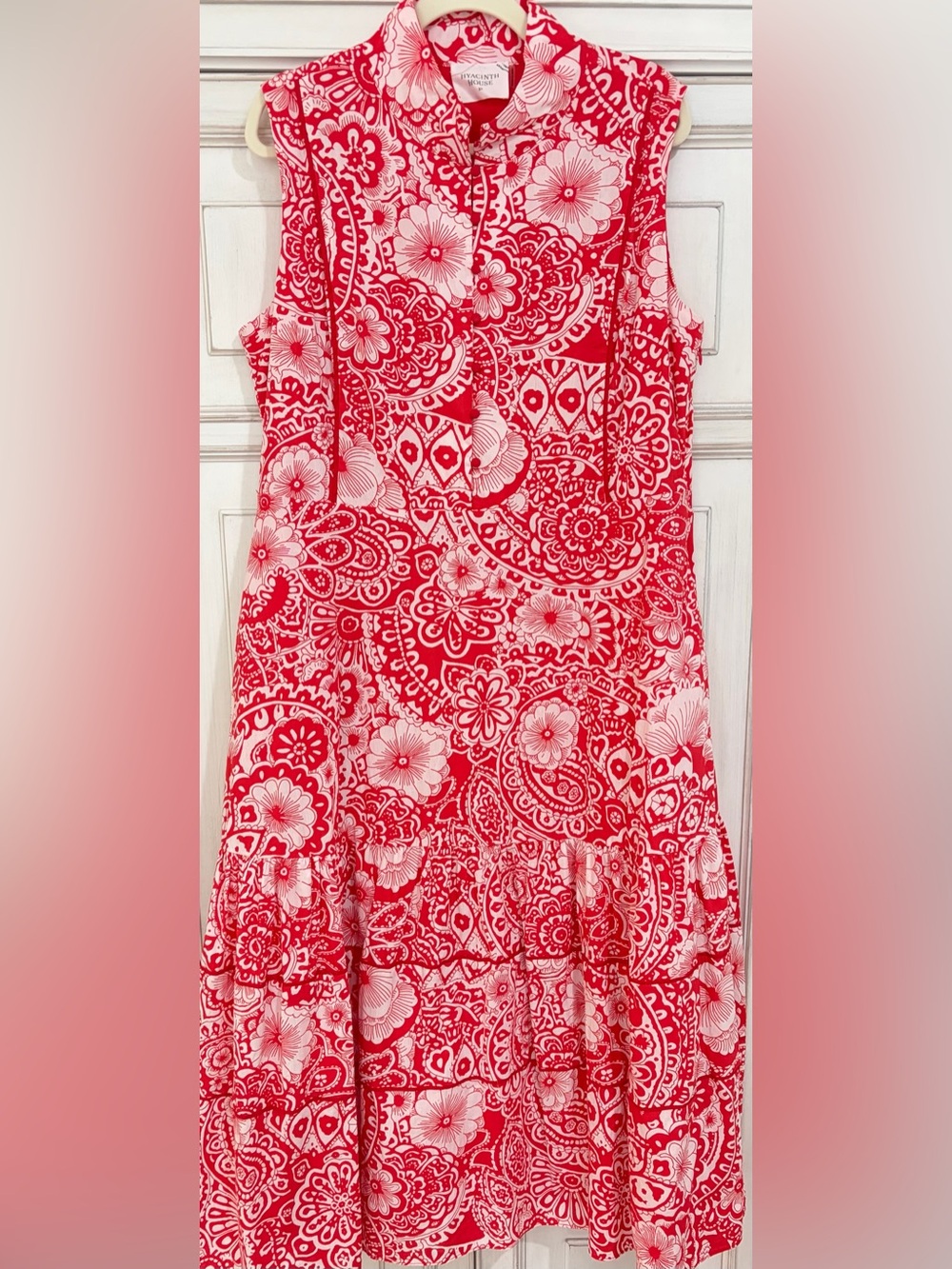 PRELOVED SZ XL Hyacinth House Maxi Layered Dress Sleevless Red and White